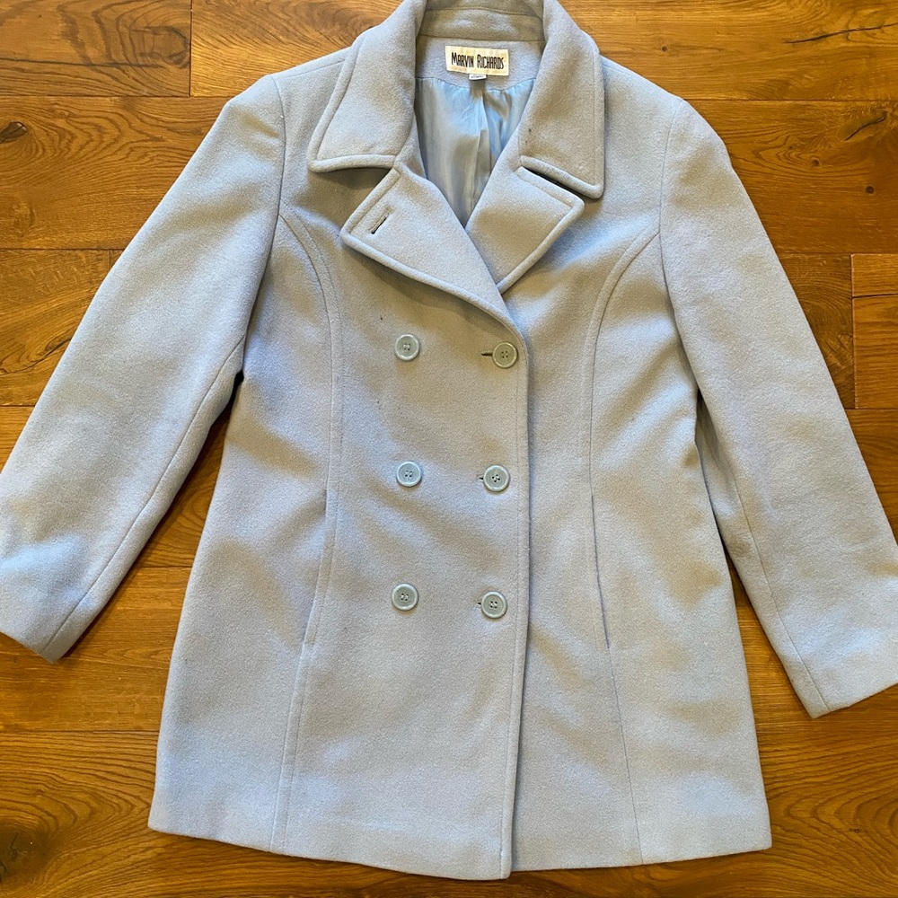 Marvin Richards, woman’s, Medium, wool, light blue, pea coat.